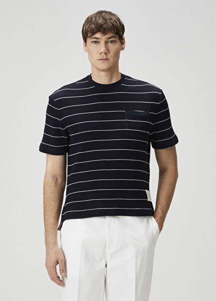 Lacivert Şerit Jakarlı T-shirt