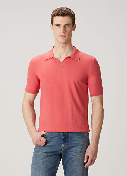 Coral Polo Short Sleeve Sweater