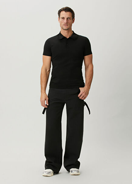 Alae Siyah Organik Pamuk Polo T-shirt