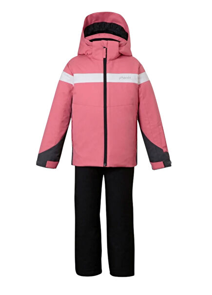 Curve Line Sleeves Junior Two-piece Kız Çocuk Pembe Kayak Mont & Pantalon Seti