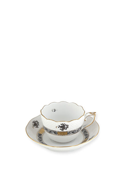 Apponyi Patterned Black Porcelain Coffee Cup and Saucer