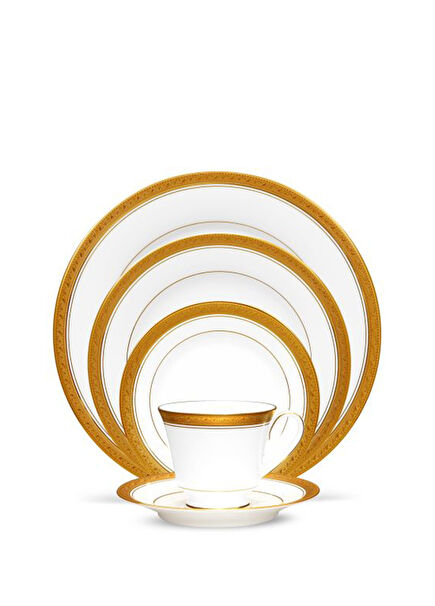 Crestwood Gold Porcelain 83 Piece Dinnerware Set
