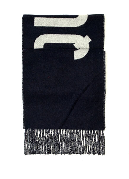 Navy Blue Logo Jacquard Women's Wool Scarf