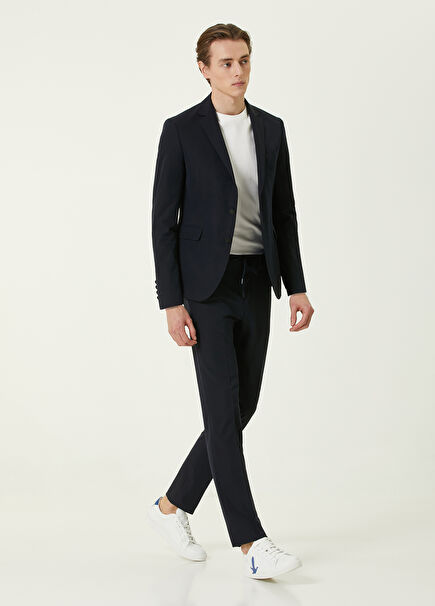 Slim Fit Drop 6 Lacivert Gofreli Takım Elbise