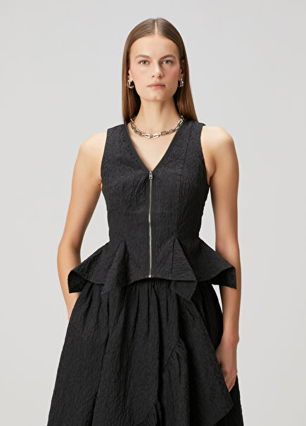 Black Flounce Detail Blouse