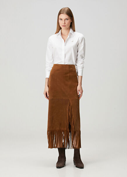 Kahverengi Midi Süet Etek