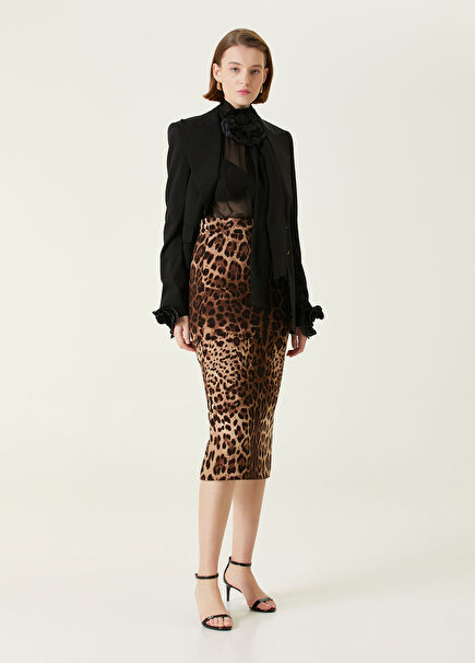 Leopard Print Midi Wool Skirt