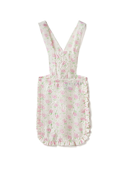 Çiçek Desenli Beyaz Cloqué Kadın Mutfak Önlüğü