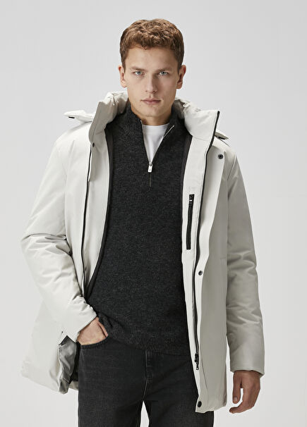 Beige Hooded Long Coat