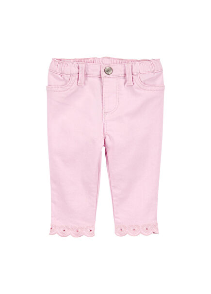 Pink Embroidered Flounce Baby Girl Trousers