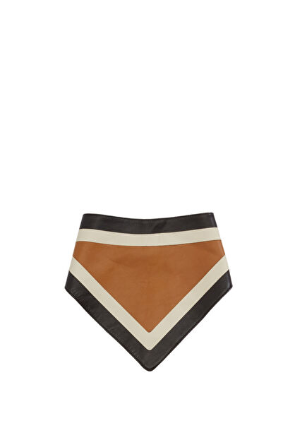 Camel Block Color Women's Leather Scarf