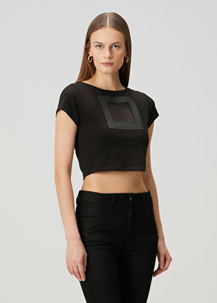Black Transparent Detailed Crop T-Shirt