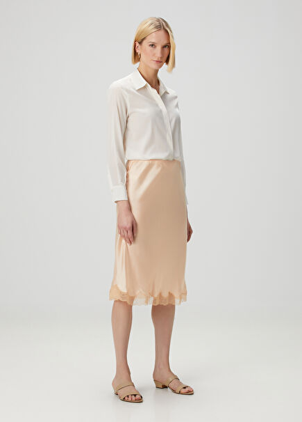 Salmon Midi Silk Skirt