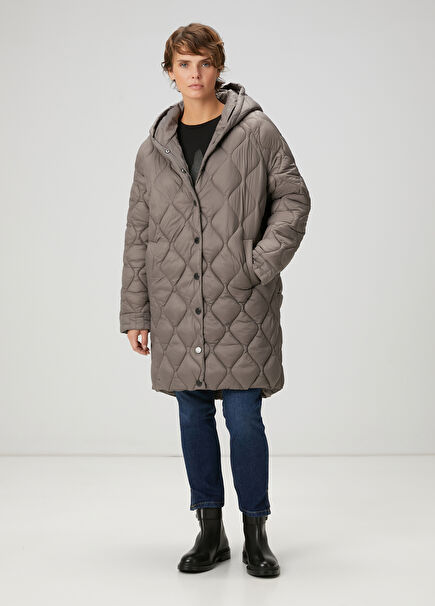 Grey Hooded Quilted Coat
