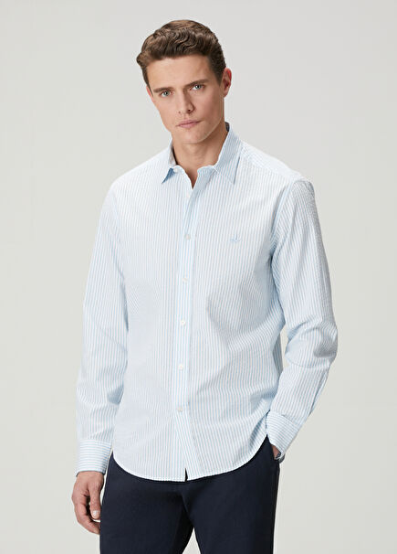 Comfort Fit Blue White Striped Shirt