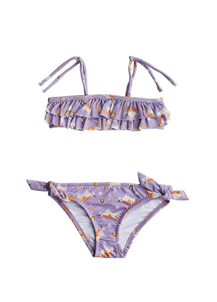 Rainbow Unicorn Lilac Ruffle Girl Bikini Set