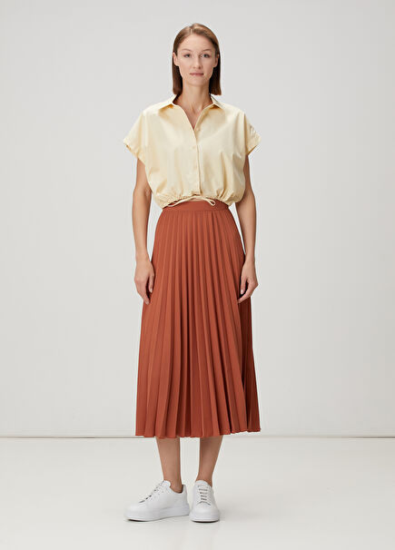 Kiremit Plisoleil Midi Krep Etek