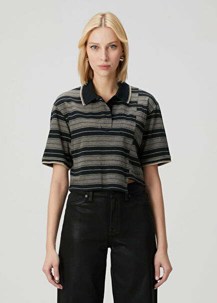 Isalyne Siyah Çizgili Polo T-shirt