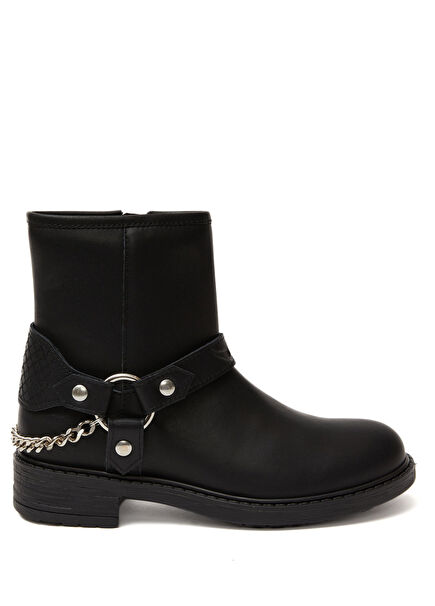 Siyah Kız Çocuk Deri Bot