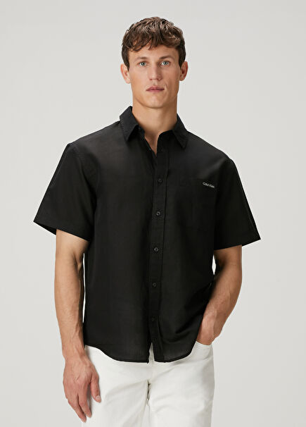 Black Short Sleeve Linen Shirt
