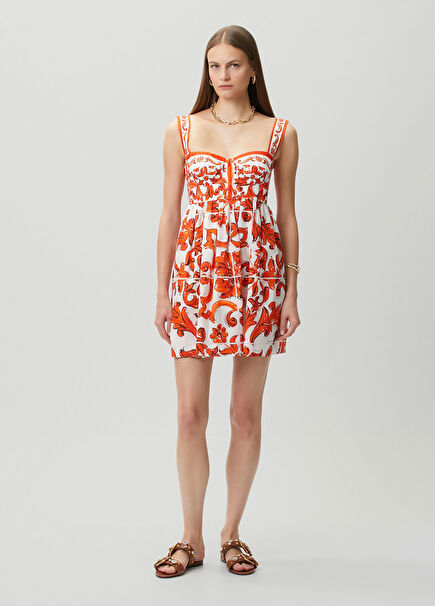 Orange White Mini Dress