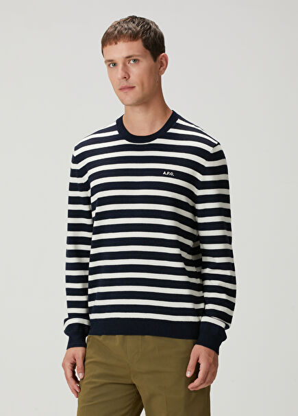 Matthias Siyah Beyaz Çizgili Yün Triko