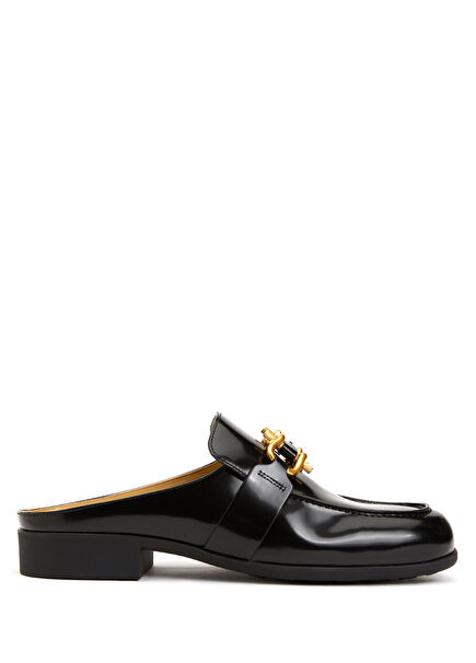 Black Logo Buckled Men's Leather Loafer