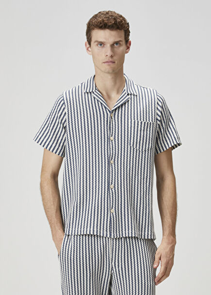 Kalea Black White Zigzag Jacquard Crochet Shirt