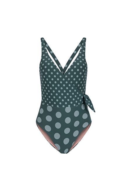 Carla Green Polka Dot Double-breasted Swimsuit