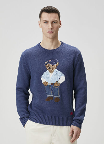 Navy Teddy Bear Jacquard Linen Sweater