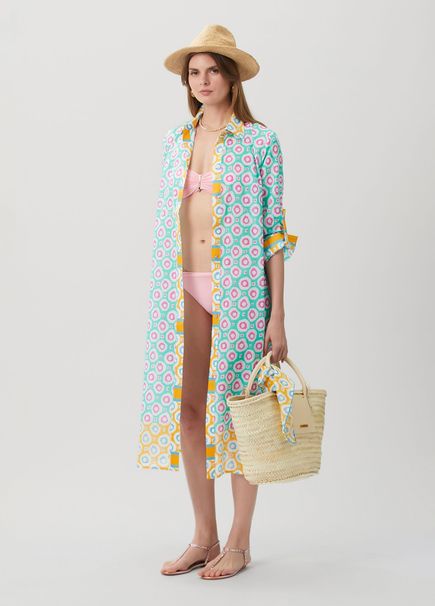 Green Patterned Midi Beach Dress