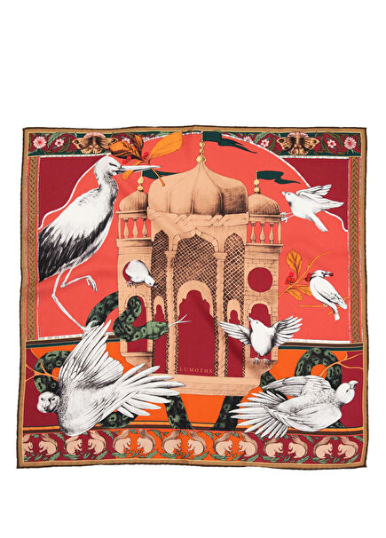 Miniature Palace Kuşlar ve Köşk İpek Twill Kadın Eşarp