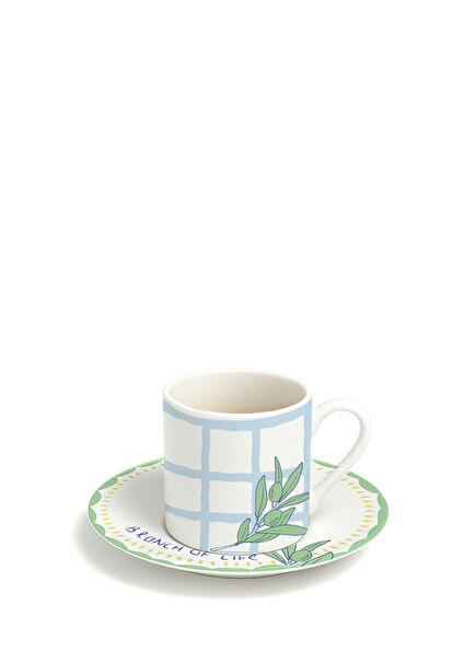 Bon App Collection Olive Patterned Porcelain Turkish Coffee Cup and Saucer
