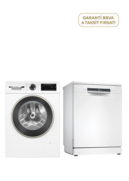 Bosch WGA25202TR Serie 4 1200 RPM Washing Machine 10 kg + SMS4IKW62T Serie 4 White Wi-Fi 6 Program Dishwasher