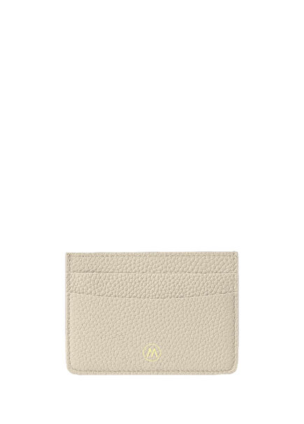 Beige Mini Leather Unisex Kids Card Holder