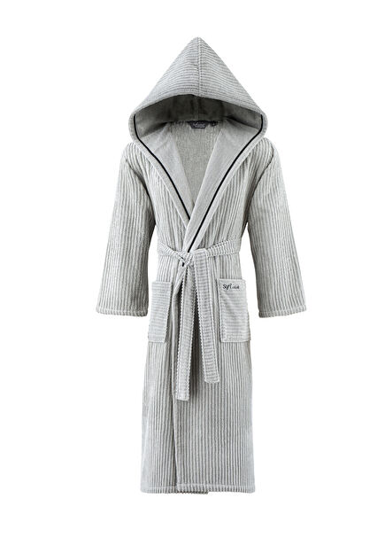 Stripe Man Cotton Gray Men's Bathrobe