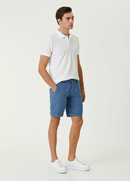Regular Fit Blue Linen Shorts