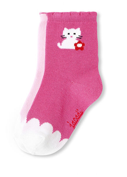 Intarsia Örgü Pembe Beyaz 2'li Kız Bebek Çorap