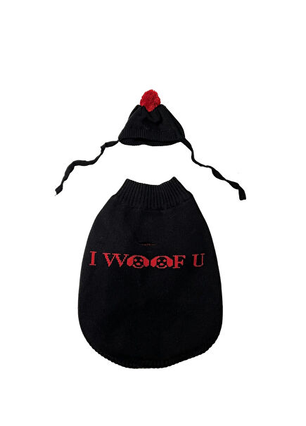 I Woof U Siyah Kedi Süveter ve Şapka