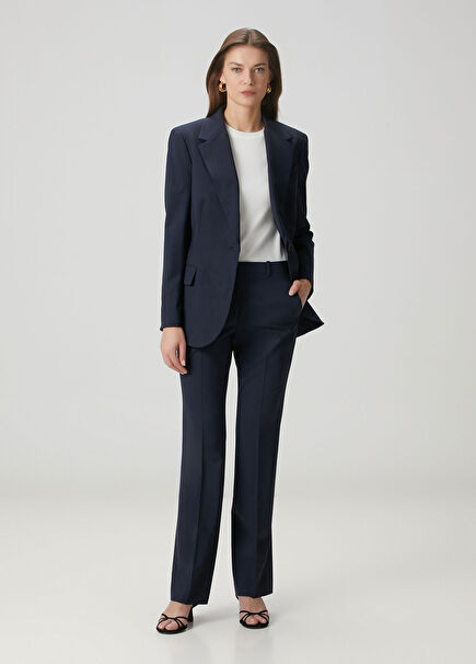 Slim Fit Navy Blue Wool Pants