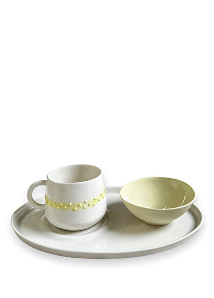 Belle Polka Yellow Porcelain Turkish Coffee Cup Set