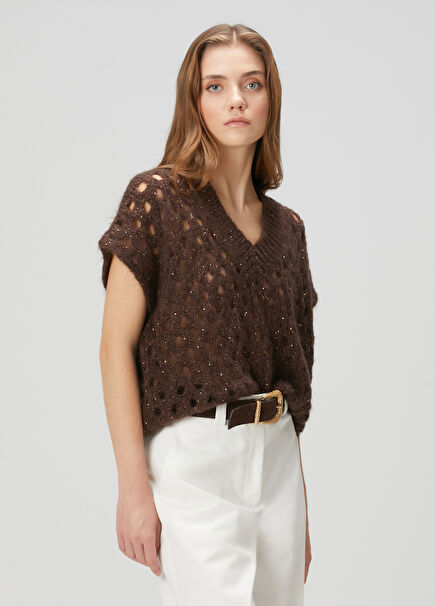 Brown Sequined Sweater