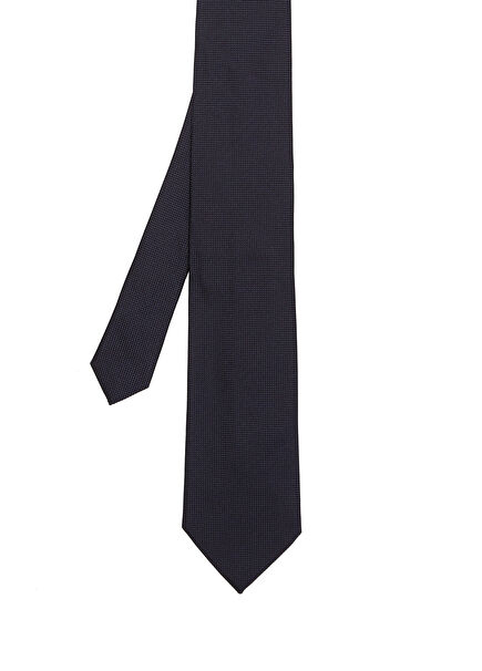 Navy Blue Patterned Silk Tie