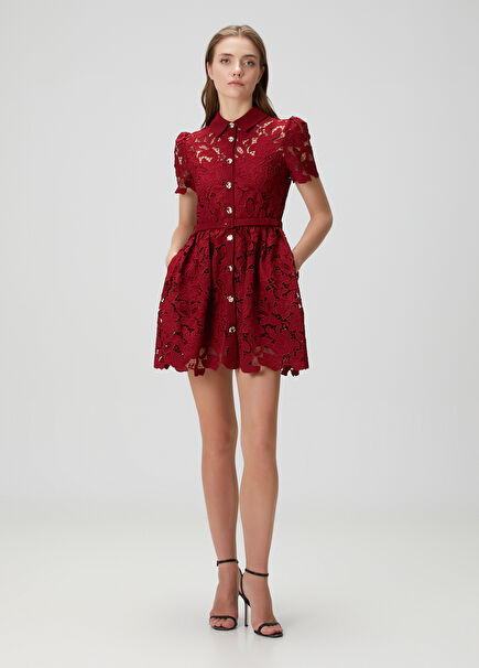 Burgundy Mini Lace Dress