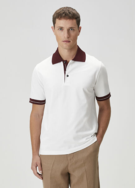 White Burgundy Polo Neck Knitwear