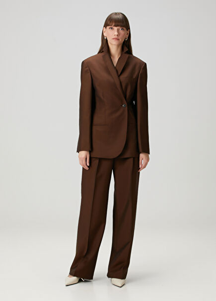 Brown Pleated Wool Pants