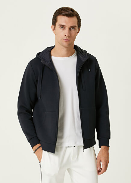 Navy Blue Hooded Quilted Garnish Coat