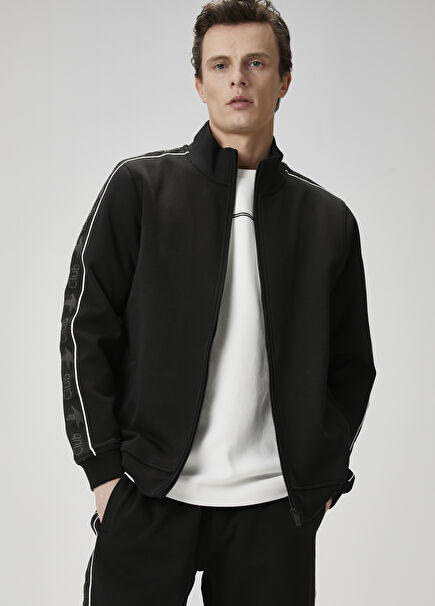 Black Stripe Logo Detailed Sweatshirt