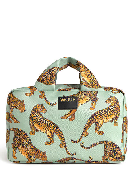 Emerald Leopard Renkli Baskılı Büyük Boy Kadın Makyaj Çantası 29 x 18 cm