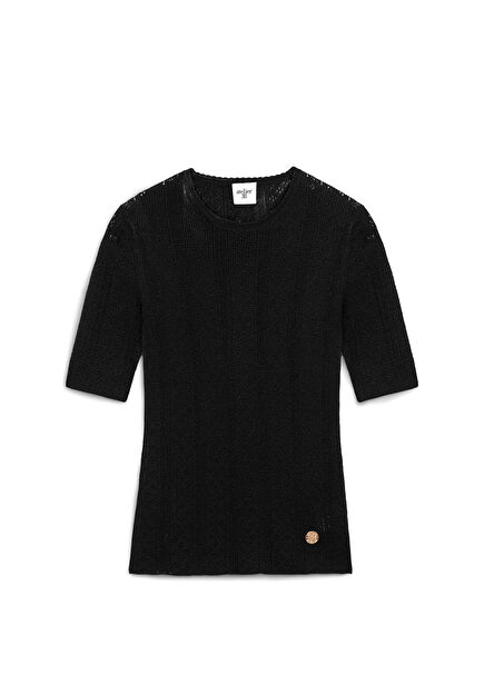 Glow Black Wool Short Sleeve Women's Sweater